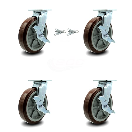 Service Caster Greenlee Caster Set- GMX Cart - 2 Brake Bolt On Swivel Lock 2 Swivel Brake -SCC GRE-SCC-30CS820-PPUR-TLB-BSL-2-TLB-2